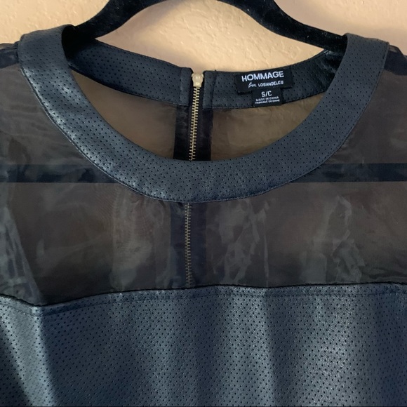 Homage for Los Angeles - Sheer Faux Leather Perforated Panel Long Sleeve Top - S - Picture 3 of 9